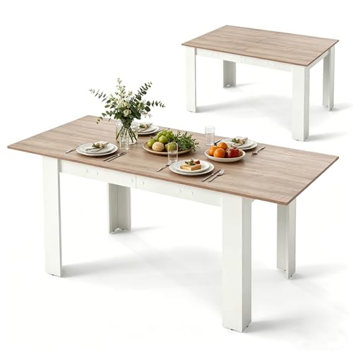 GIANTEX Mesa de Comedor Extensible, 120/158 x 70 x 76 cm, Mesa de Cocina Moderna con Tablero Extensible Patas en Forma de L, para 4-6 Personas, para Comedor, Balcón (Natural)