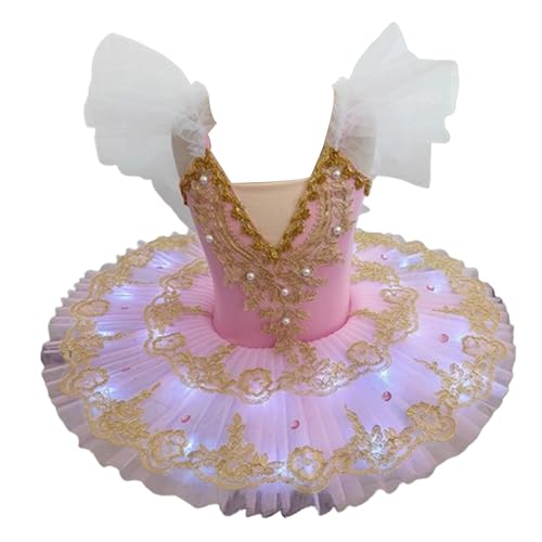 Justaucorps à manches à volants LED rose et robe de ballerine de cygne à perles FGRID taille 110