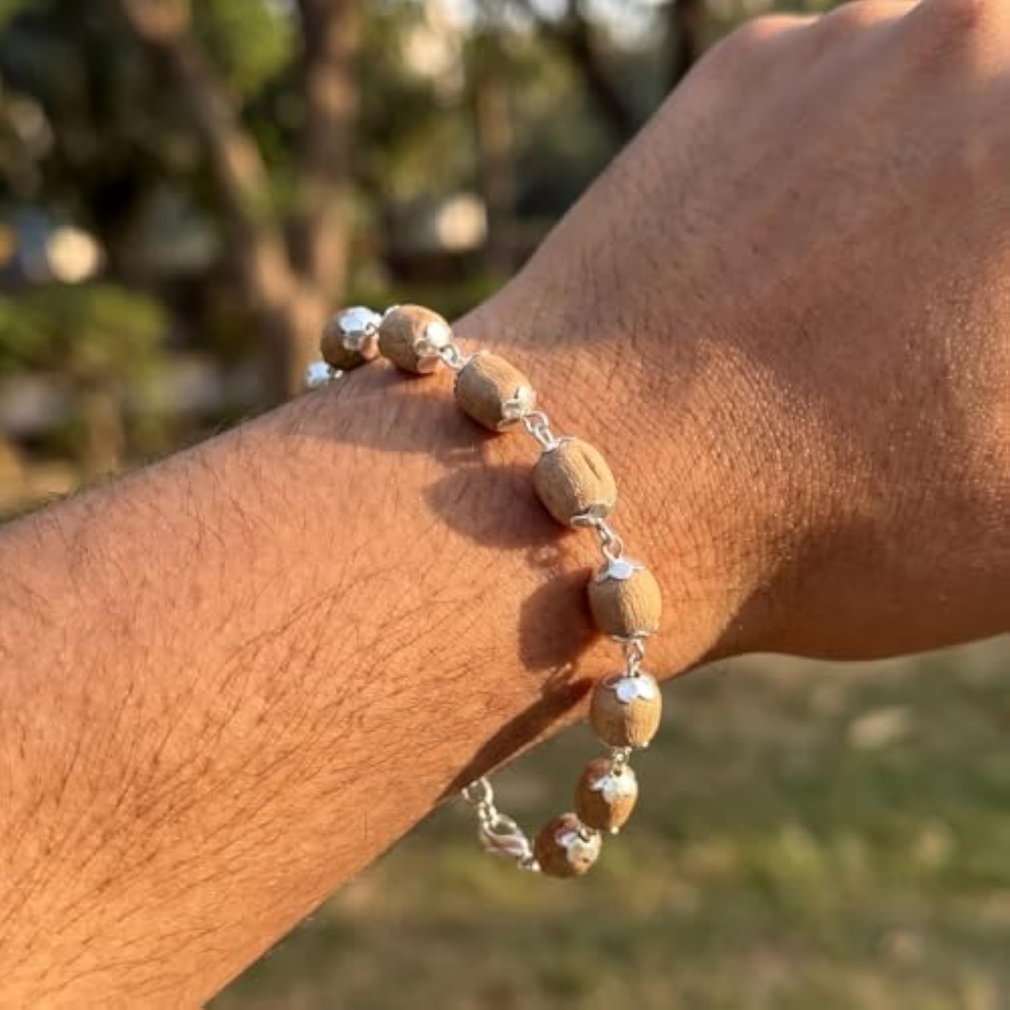 925 Pure Silver Tulsi Wood Bead Bracelet, Unisex