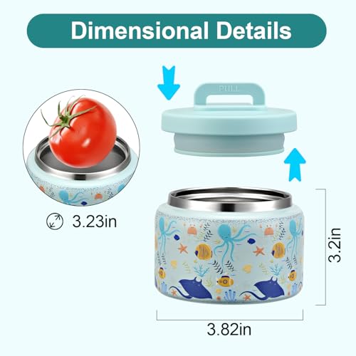 Image of JXXM 8 Oz Thermo Food Jar for Hot & Cold Food for Kids, Insulated Lunch Containers Hot Food Jar,Leak-Proof Vacuum Stainless Steel Wide Mouth Lunch Soup Thermo for School (Blue-Octopus)
