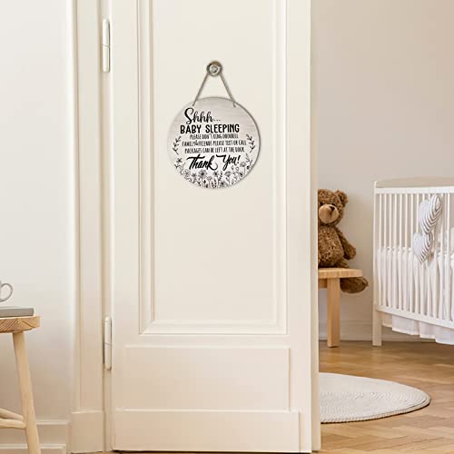Image of Deroro Baby Sleeping Sign for Front Door, Please Do Not Ring Doorbell Wood Door Hanger for Outdoor Outside Porch Decor, Rustic Wooden Wreath Wall Hanging Decoration for Home