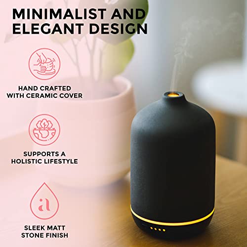 Ajna Aroma Diffuser For Essential Oil And Aromatherapy- Large Room Diffuser With Ionic Technology - Room Vaporizor, Humidifier, Diffuser With Cool Mist - 3 In 1 Gift Set - Matte Black (250 Ml) #TOP1