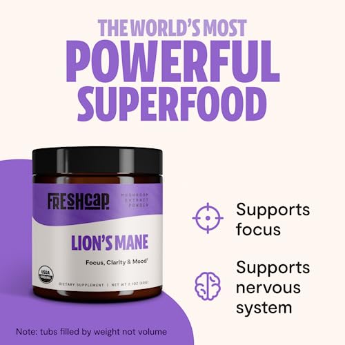 FreshCap Lions Mane Supplement Powder 14,000mg - Lions Mane Mushroom, Lions Mane Extract, Lion's Mane Mushroom, Mushroom Supplement for Focus & Memory, Organic Lions Mane Powder (60 Servings) - Image 3