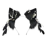 BNLIDES Handmade Furry Animal Ears Headwear Realistic Plush Cosplay Accessory for Party, Anime and Convention Dress-Up (Quetzalcoatl Black)