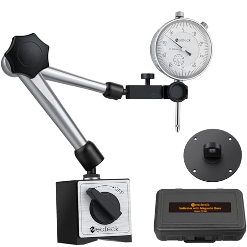 Neoteck Indicador de Esfera Mecánica con Base Magnética 0-20mm Indicador de Dial con Tracción Máxima 176lbs/80kg Indicador de Cuadrante para Ajuste de Mecanizado, Corrección de Dispositivos