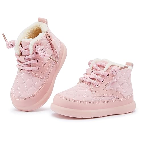 BMCiTYBM Baby Girl Boy Snow Boots Waterproof Infant Winter Warm Booties Nonslip Lightweight Outdoor Shoes for First Walkers Pink Size 18-24 Months Toddler