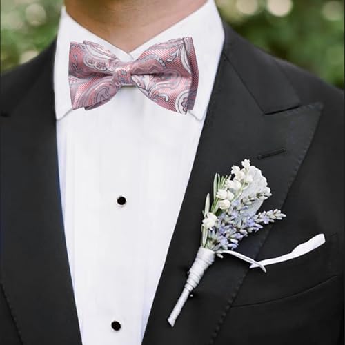 Image of DiBanGu Pre-Tied Bow Ties for Men Silk Adjustable Tuxedo Bowties Pocket Square Cufflinks Set with Lapel Pin Jacquard Woven