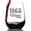 Vintage 1963-60th Birthday Stemless Wine Glass Gifts for Women & Men Turning 60 – Bday Party Decor – Large Glasses