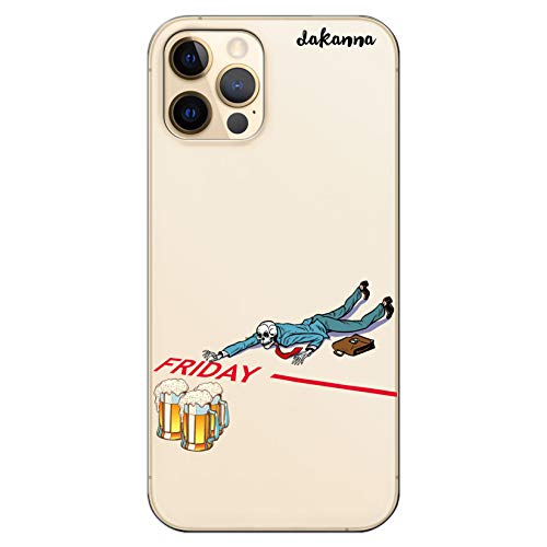 Dakanna Kompatibel mit [ iPhone 12 - iPhone 12 Pro ] Flexible Silikon-Handy-Hülle [Transparenter Hintergr&] Schädel mit Bier & Phrase Freitag Design, TPU Hülle Cover Schutzhülle für Dein Smartphone