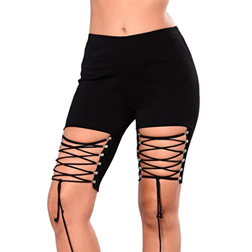 Iusun Women's Five-Point Yoga Pants Shorts Leggings Lace Openwork Workout Running Sport Fitness
