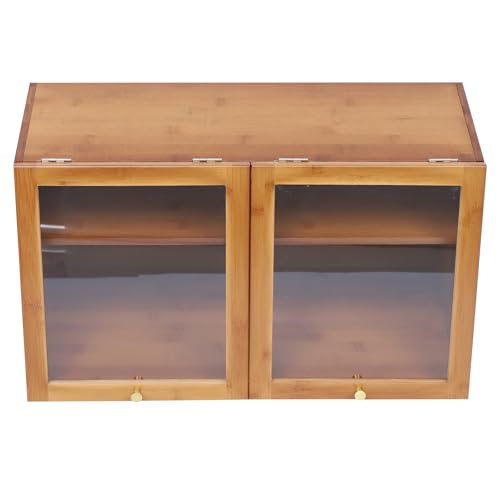 Abaodam Armoire de Rangement la Cuisine en Bambou Porte en Verre Transparent, Petite Étagère Bois Multifonction pour Buffet de Bureau et Conteneur de Tasses