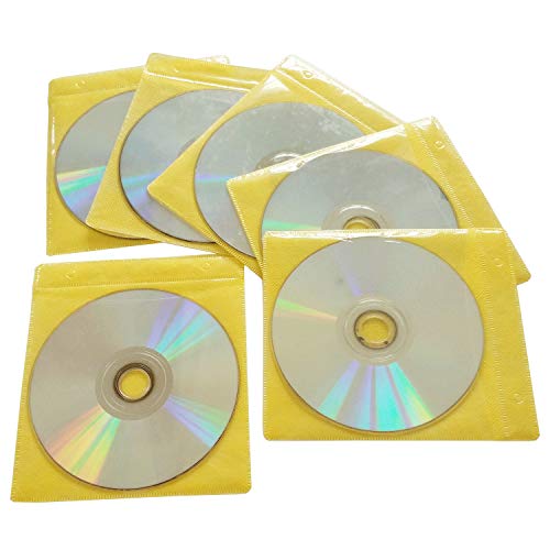 Haplives Cd/Dvd/Bluray Sleeves,Double-Sided Refill Plastic Sleeve For Cd And Dvd Storage Binders,100 Pack (Yellow) #TOP5