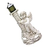 Toyvian 樹脂製ソーラーライト天使置物 ガーデンエンジェル柱飾り 屋外庭園用の光る装飾オーナメント