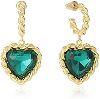 MESOVOR Crystal Love Heart Dangle Earrings for Women, 16K Gold Plated Twisted Hoop Earrings | Birthstone Crystals Healing Drop Earrings Jewelry Gifts for Women Mom Girls
