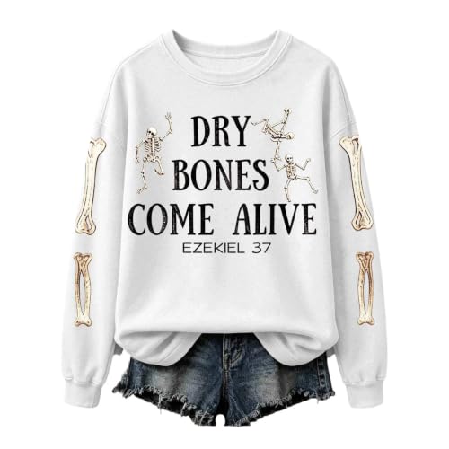 Dry Bones Come Alive Sweatshirt Women Halloween Skeleton Crewneck Pullover - image 6