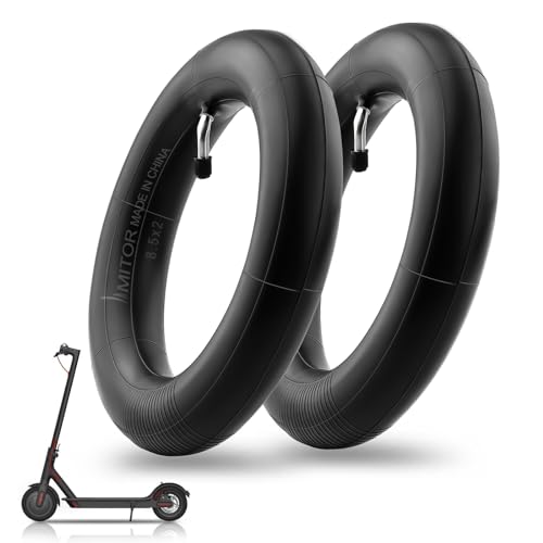 Amitor Camara Patinete 8 1/2 x2 para Xiaomi Pro 2 Pro 1S M365 Mi3, Cámara de Aire Reforzada 8,5 Pulgadas con Válvula 45° Plateada, Duradera y Engrosado Recamara 50/75 6.1, para Rueda Auxiliares, 2PCS