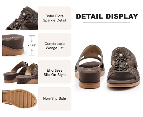 Image of Rhinestone Wedge Sandals for Women, Slip On Open Toe Double Strap Platform