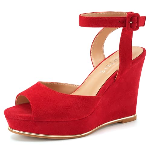 Image of Women's Dressy Platform Wedge Sandals Gold Wedges Peep Toe Patent High Heels Slingback Heeled Comfortable Ankle Strap Shoes