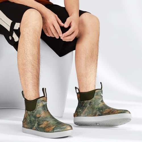 Image of Men's Deck Boots, Waterproof Non-Slip Ankle Rain Boots for Fishing | Waterproof rubber ankle boots with non-slip traction for fishing, gardening, farming, boating and wet outdoor work.