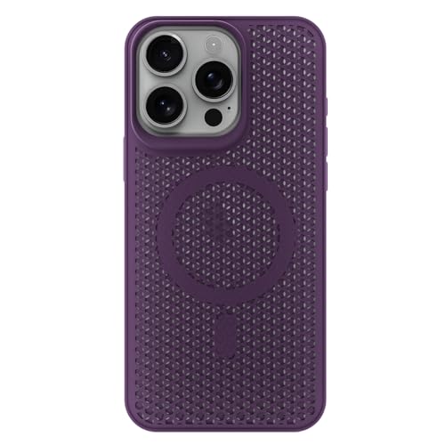 Image of Outlouders Back Cover for iPhone 15 Pro Max | Honeycomb Cooling Design | Silicone Heat Dissipation | Mag-Safe Compatible | Shockproof Camera Protection Bumper Case (Purple Mag-Safe)