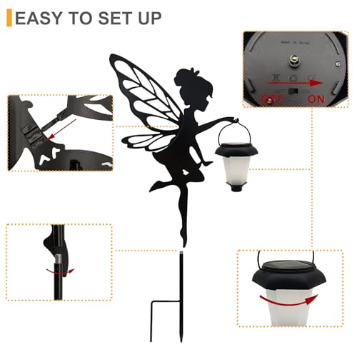 image for SUNNYPARK Solar Fairy Garden Stake Decorative Lantern, 2 Pack Metal Fa