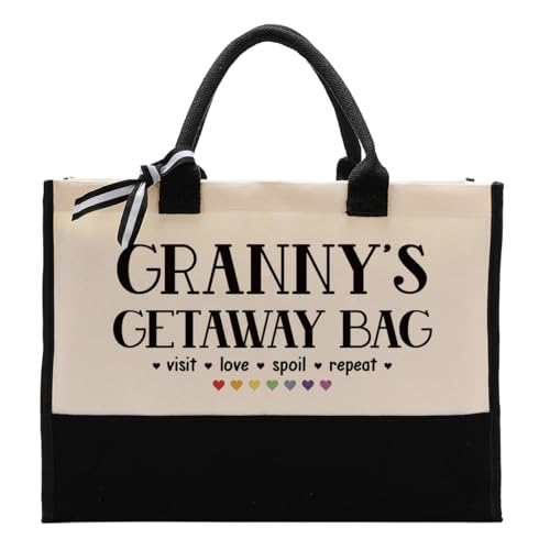 EDCTO Canvas Bag Gift for Granny, Granny Gift, Granny's Getaway Bag, Cotton Canvas Tote Bag, Reusable Shopping Bag, Women Canvas Bag Gift for Granny, Birthday Mother's Day Gift for Grandma