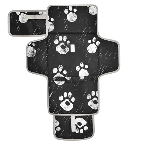 Jihqo Diaper Changing Pad Graffiti Paw Pattern Portable Diaper Mat with Built-in Pillow Travel Changing Station for Baby with Smart Wipes Pocket