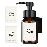 Nchdewui Dispensador de jabón de pared, 250 ml, dispensador de detergente sin taladrar, dispensador de jabón de cristal para jabón de manos, champú, gel de ducha, ámbar (juego de 1 piezas)