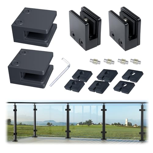 Muzata 4Pack Black Glass Clamp for Glass Thickness 5/16"-1/2"(8mm-12mm) Stainless Steel Heavy Duty 1 3/4" x 1 3/4" Square Glass Railing Clamp Glass Balustrade Post, GA04 BP4