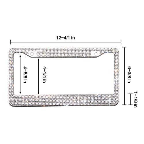 XCLPF Bling License Plate Frame for Women, Sparkly Stainless Steel License Plate Frames| Over 1000 pcs 14 Facets Bedazzled Clear Glass Diamond Rhinestone Crystals w/Free Glitter White Diamond