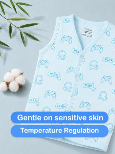 Image of Kidbea Bamboo Muslin Jhabla for Newborn Baby, V-Neck Sleeveless Button Jhabla Shirt, Soft Breathable Infant Kids Clothing for Summer Wear