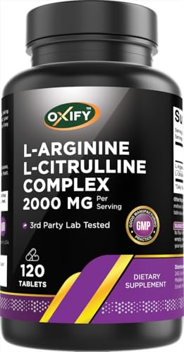 Oxify L-Arginine L-Citrulline Complex 2000 mg Per Serving | 120 Tablets | Gluten-Free Non-GMO | Supplement Made in USA