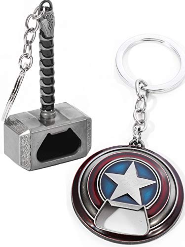 Sio & Tan Captain America Keychain Bottle Opener Shield Keychain, Mjolnir Keychain Bottle Opener, Thor Hammer Keychain Bottle Opener