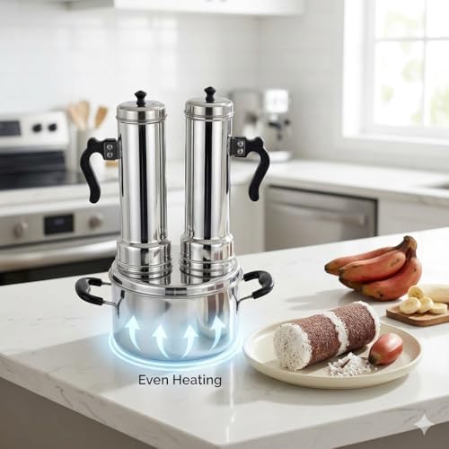 Image of Nakshathra Stainless Steel Puttu Maker with Steamer, Puttu Kudam, 2 Puttu Pipe & Free One Extra Pipe, Gas & Induction Compatible, Durable Food-Grade Rice Cake Maker