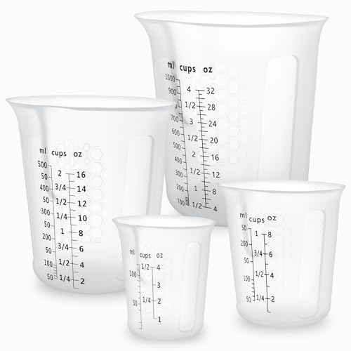 SWIGRANCE Silicone Measuring Cups 4-Pack Set, (1/2, 1, 2, 4 Cup) Reusable Silicone Cup for Prepping Cooking Baking Supplies, Melting Butter Chocolate 125ml 250ml 500ml 1000ml Dishwasher Microwave Safe by SWIGRANCE - Used condition - US$22.11