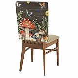 Xeromeazo Spring Mushroom Chair Back Cover for Dining Room, Chair Covers Set of 6, Daisy Butterfly Leaf Walnut Wood Removable Washable Slipcovers for Kitchen Hotel Banquet Decor,18x19in