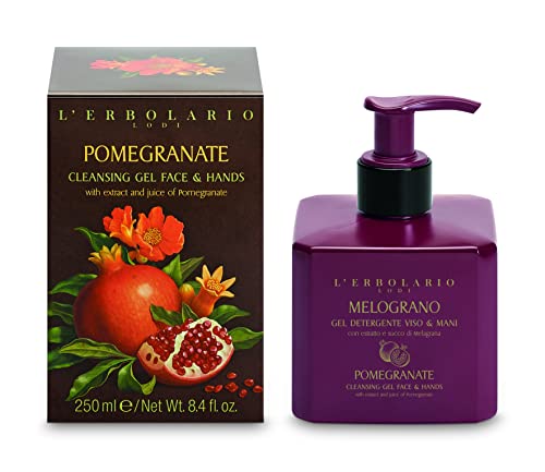 L'Erbolario Pomegranate Face and Hands Cleansing Gel - Moisturizing and Refreshing Daily Face Wash - Toning and Antioxidant Facial Cleanser - 8.4 oz
