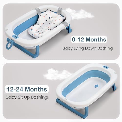 Image of Baybee Jolly Bath Tub for Baby 0 to 5 Years | Foldable Baby Bath Tub for Kids with Anti Skid Base & Drainer | Mini Swimming Pool for Babies | Bather & Bathtub for Newborn Boys Girls (Blue)