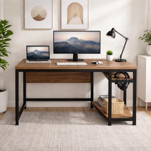 Image of Riyan Luxiwood Carter Computer Table with or Without Keyboard Tray I Made MDF I Large Study Table Size 120x60x75 Cm (Without Keyboard Tray, Beige)