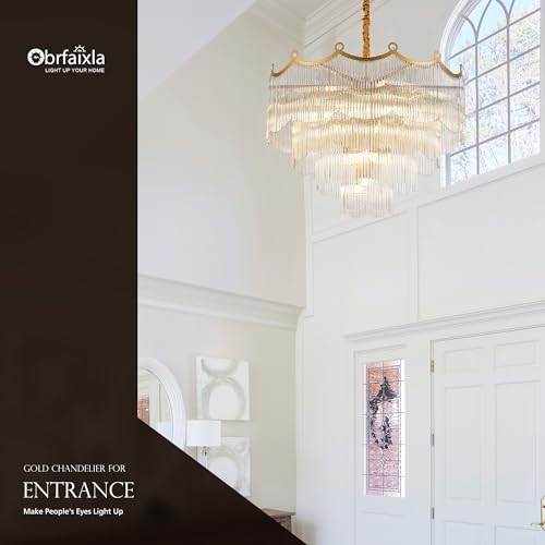 brfaixla 31.8" Large Modern Glass Gold Chandelier Light Fixture Luxury Glam 4-Tier Crystal Chandeliers for Dining Room 18-Light Round Hanging Ceiling Pendant Lighting for Living Room Bedroom Foyer — view 4