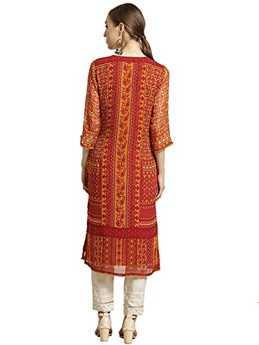 Image of Juniper Mustard Chiffon Printed Straight Kurta