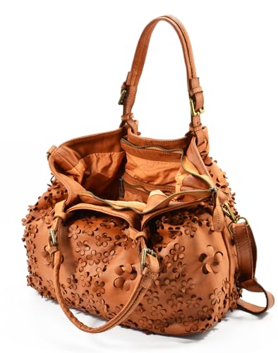 Sac à main cabas en cuir véritable lavé vintage modèle FLORA