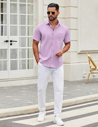 Image of COOFANDY Mens Short Sleeve Casual Button Down Shirts Summer Untucked Dress Shirts with Pocket