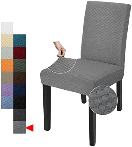 YEMYHOM 4 Packs Latest Checkered Dining Chair Slipcover Parsons Chair Furniture Protector Stretch Chair Covers for Dining Room, Restaurant, Kitchen, Party (Light Gray)