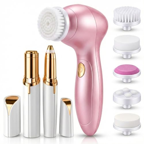Kit 3 peças Depilador Facial Feminino, Batom Depilador Facial + Caneta Depilador Sobrancelha e Escova de limpeza facial 5 em 1, Removedor de Pelos com Alta Precisão, Depilador Elétrico Recarregável, Portátil
