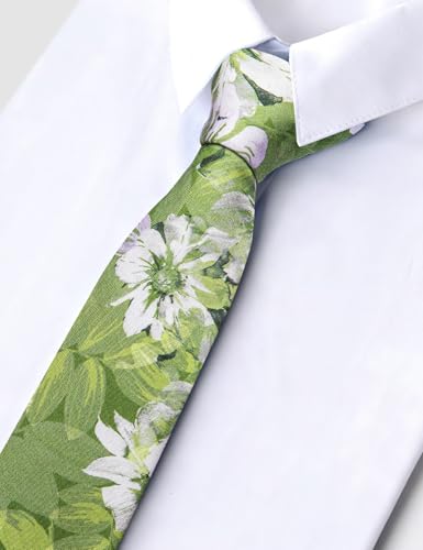 Image of Barry.Wang 100% Cotton Floral Ties for Men 63 inch Extra Long Necktie Clip