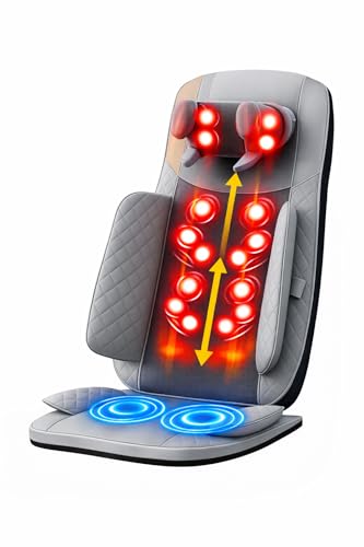MOCHO® Massagesitzauflage Shiatsu Massagesitz mit Wärmefunktion, 3 Zonen, Rückenmassage, Nackenmassage, Vibrationssitz, Ganzkörper Massagegerät,Massagematte