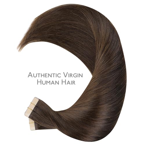 Image of WENNALIFE Tape in Hair Extensions Human Hair, 40pcs 100g 22 inch Chocolate Brown Hair Extensions Real Human Hair Straight Tape in Extensions Invisible Human Hair Extensions Reusable Hair Extensions