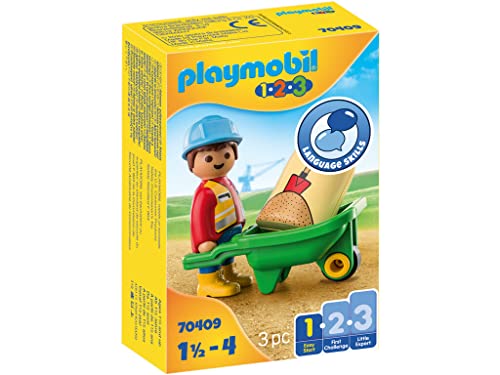 PLAYMOBIL 1.2.3 70409 Bauarbeiter mit Schubkarre, Ab 1,5 bis 4 Jahre,...