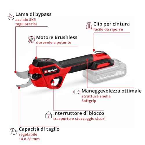 Einhell Professional Forbici A Batteria GP-LS 18/28 Li Bl-Solo Power X-Change (18 V, Capacità Di Taglio Regolabile, Rami Fino A 28 Mm Di Spessore, Lame Di Bypass, Clip Per Cintura, Senza Batteria) - 3